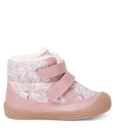 TEX花卉皮革边饰靴子