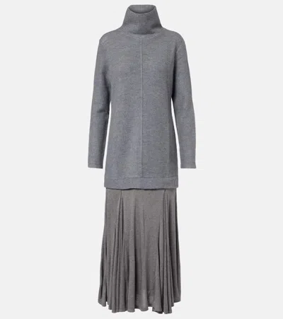 Xu Zhi Turtleneck Wool-blend Maxi Dress In Gray