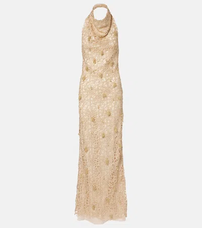 Xu Zhi Open-back Embellished Maxi Dress In Gold