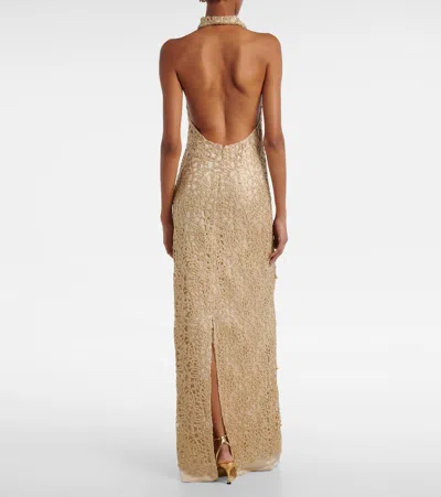 Xu Zhi Open-back Embellished Maxi Dress In Gold