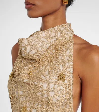 Xu Zhi Open-back Embellished Maxi Dress In Gold