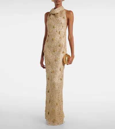 Xu Zhi Open-back Embellished Maxi Dress In Gold