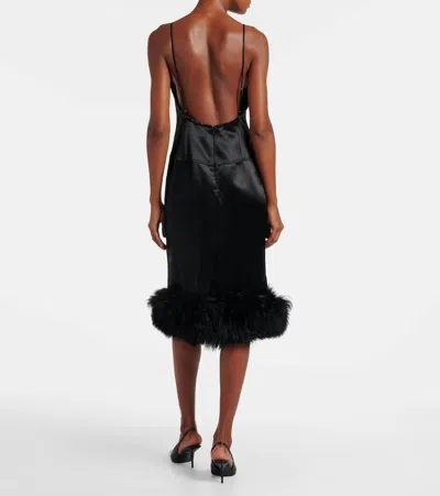 Jacques Wei Shearling-trimmed Satin Slip Dress In Black