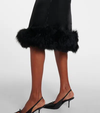 Jacques Wei Shearling-trimmed Satin Slip Dress In Black