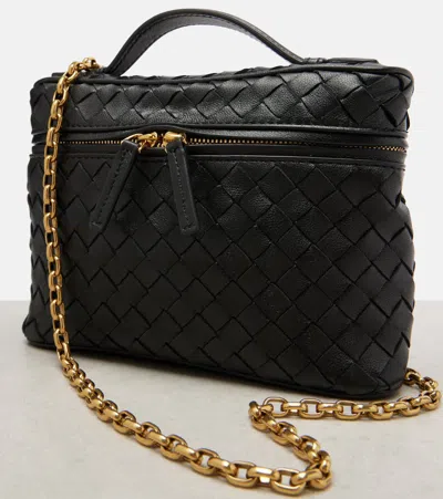Bottega Veneta Small Soft Vanity Intrecciato Leather Crossbody Bag In Black