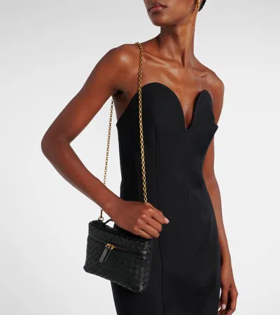 Bottega Veneta Small Soft Vanity Intrecciato Leather Crossbody Bag In Black