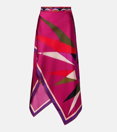 Pucci Hawaii-print Asymmetric-scarf Midi Skirt In Multi
