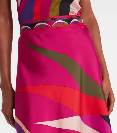 Pucci Hawaii-print Asymmetric-scarf Midi Skirt In Multi