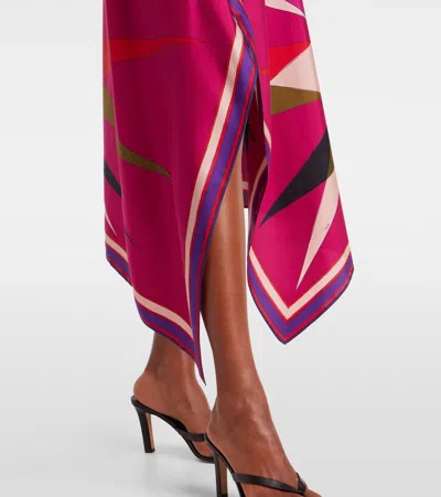 Pucci Hawaii-print Asymmetric-scarf Midi Skirt In Multi
