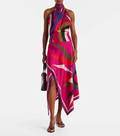 Pucci Hawaii-print Asymmetric-scarf Midi Skirt In Multi