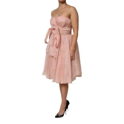 Dolce & Gabbana Pink Silk Chiffon A-line Pleated Midi Dress In Pink