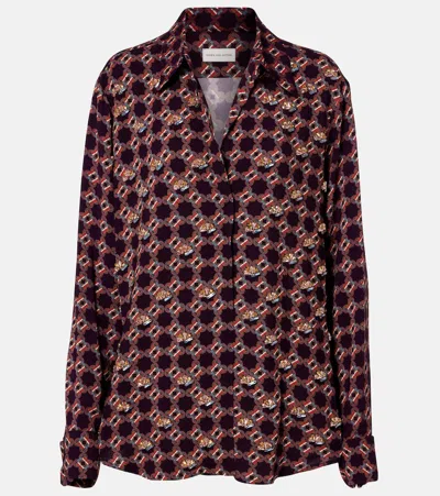 Dries Van Noten Geometric Long Sleeve V Neck Top In Multi