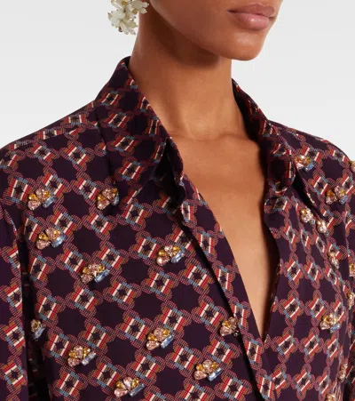 Dries Van Noten Geometric Long Sleeve V Neck Top In Multi