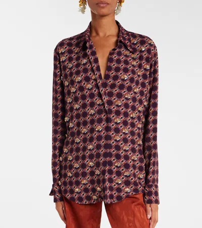 Dries Van Noten Geometric Long Sleeve V Neck Top In Multi