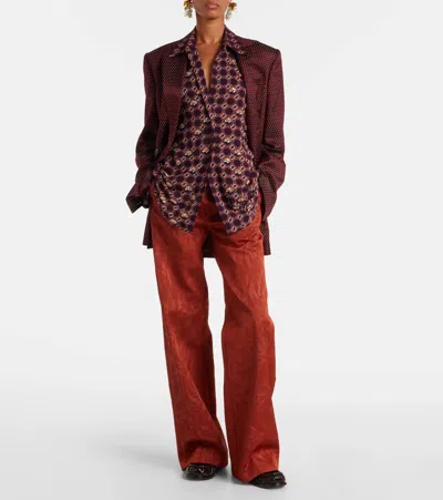 Dries Van Noten Geometric Long Sleeve V Neck Top In Multi