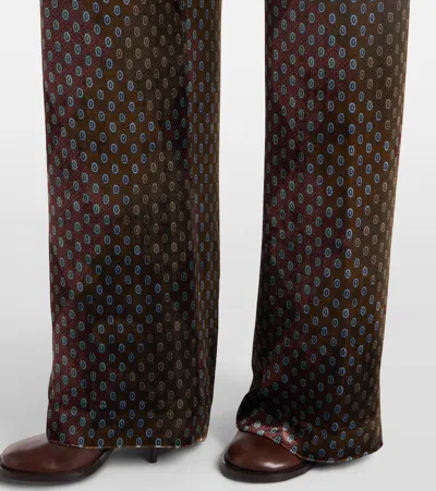 Dries Van Noten Printed Wide-leg Satin Trousers In Green