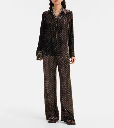 Dries Van Noten Printed Wide-leg Satin Trousers In Green