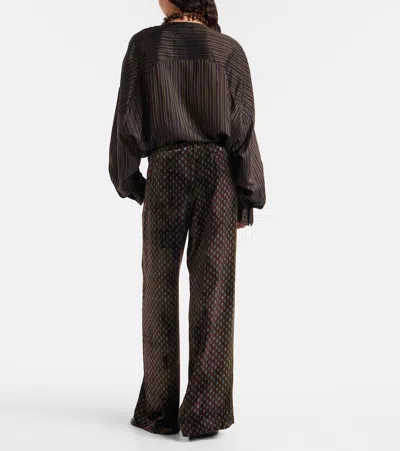 Dries Van Noten Printed Wide-leg Satin Trousers In Green