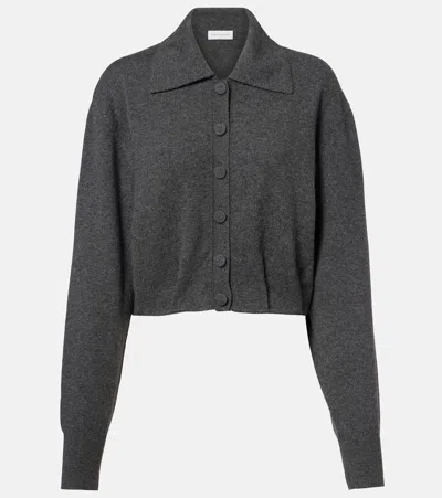 Dries Van Noten Cropped Cashmere Cardigan With Wide Collar In Gray