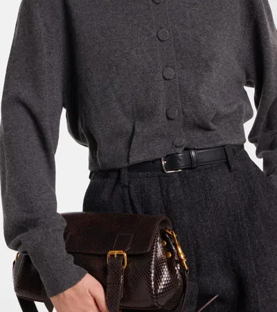 Dries Van Noten Cropped Cashmere Cardigan With Wide Collar In Gray