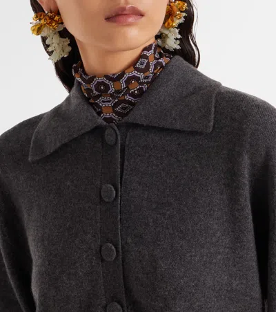 Dries Van Noten Cropped Cashmere Cardigan With Wide Collar In Gray