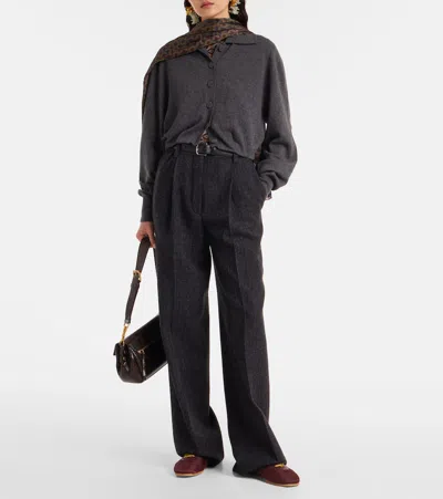 Dries Van Noten Cropped Cashmere Cardigan With Wide Collar In Gray