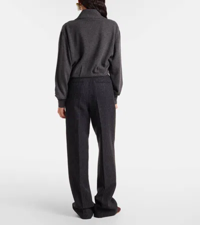 Dries Van Noten Cropped Cashmere Cardigan With Wide Collar In Gray