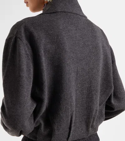 Dries Van Noten Cropped Cashmere Cardigan With Wide Collar In Gray