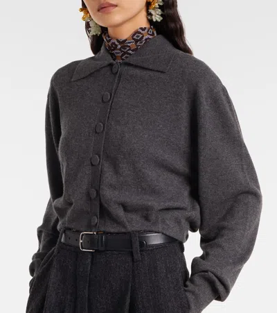 Dries Van Noten Cropped Cashmere Cardigan With Wide Collar In Gray