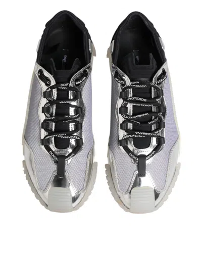 Pre-owned Dolce & Gabbana Silver Black Nylon Ns1 Low Top Sneakers Men's Shoes () In Multi