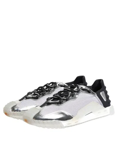 Pre-owned Dolce & Gabbana Silver Black Nylon Ns1 Low Top Sneakers Men's Shoes () In Multi