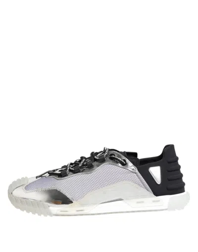 Pre-owned Dolce & Gabbana Silver Black Nylon Ns1 Low Top Sneakers Men's Shoes () In Multi