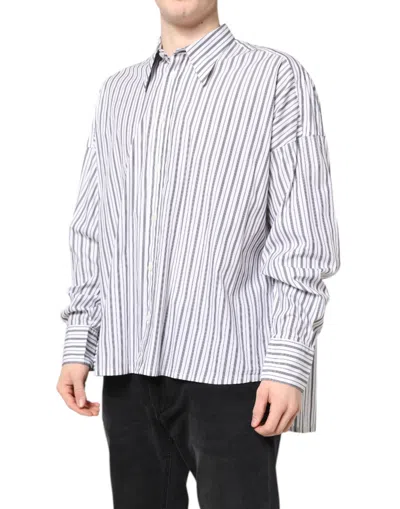 Dolce & Gabbana White Black Stripe Button Down Casual Shirt In Multi