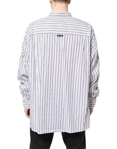 Dolce & Gabbana White Black Stripe Button Down Casual Shirt In Multi