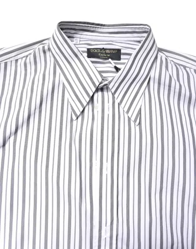 Dolce & Gabbana White Black Stripe Button Down Casual Shirt In Multi