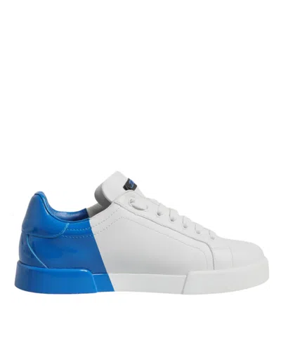 Pre-owned Dolce & Gabbana White Blue Leather Logo Low Top Sneakers Men's Shoes () In Multi