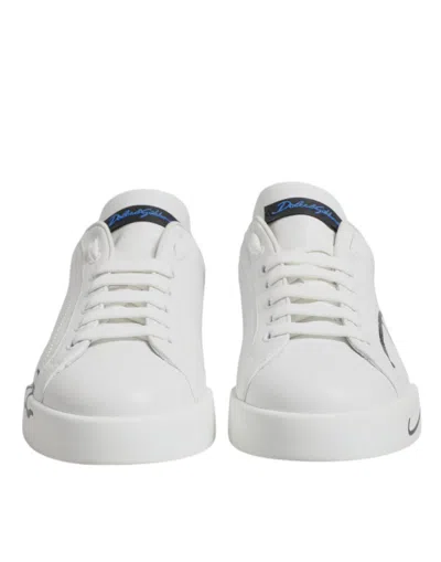 Pre-owned Dolce & Gabbana White Blue Leather Logo Low Top Sneakers Men's Shoes () In Multi