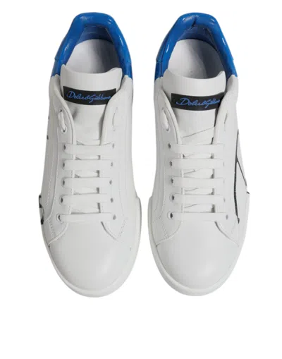 Pre-owned Dolce & Gabbana White Blue Leather Logo Low Top Sneakers Men's Shoes () In Multi