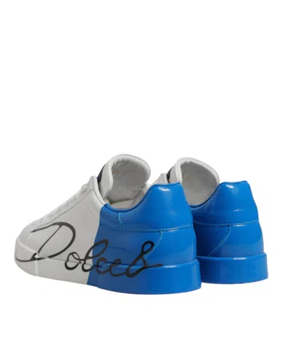 Pre-owned Dolce & Gabbana White Blue Leather Logo Low Top Sneakers Men's Shoes () In Multi