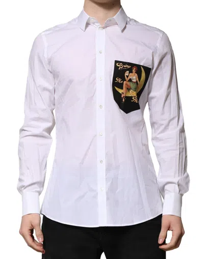 Pre-owned Dolce & Gabbana White Cotton Martini Long Sleeve Formal Men's Shirt ()