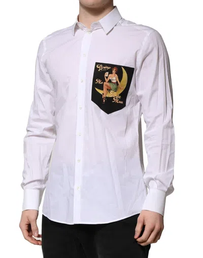 Pre-owned Dolce & Gabbana White Cotton Martini Long Sleeve Formal Men's Shirt ()