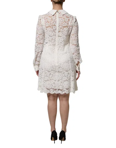 Pre-owned Dolce & Gabbana White Floral Lace Long Sleeves A-line Women's Dress ()