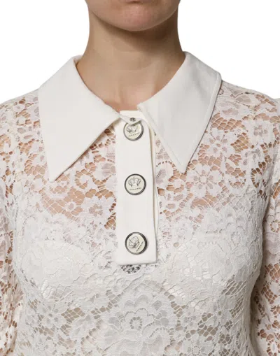 Pre-owned Dolce & Gabbana White Floral Lace Long Sleeves A-line Women's Dress ()