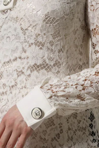 Pre-owned Dolce & Gabbana White Floral Lace Long Sleeves A-line Women's Dress ()