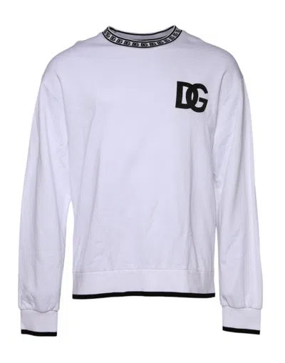 Pre-owned Dolce & Gabbana White Logo Cotton Crew Neck Pullover Men's Sweater ()