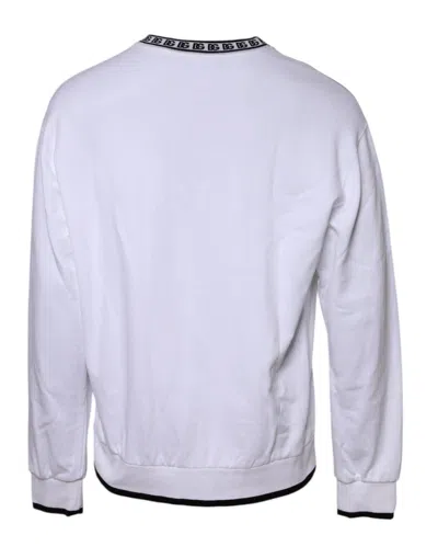 Pre-owned Dolce & Gabbana White Logo Cotton Crew Neck Pullover Men's Sweater ()