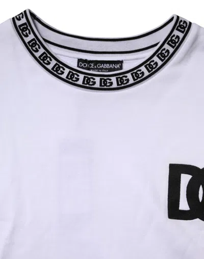 Pre-owned Dolce & Gabbana White Logo Cotton Crew Neck Pullover Men's Sweater ()