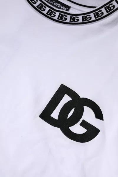 Pre-owned Dolce & Gabbana White Logo Cotton Crew Neck Pullover Men's Sweater ()