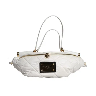 Pre-owned Dolce & Gabbana White Quilted Logo 90's Sicily Belt Waist Fanny Pack Women's Bag ()