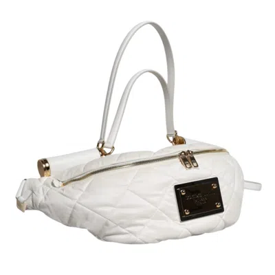 Pre-owned Dolce & Gabbana White Quilted Logo 90's Sicily Belt Waist Fanny Pack Women's Bag ()